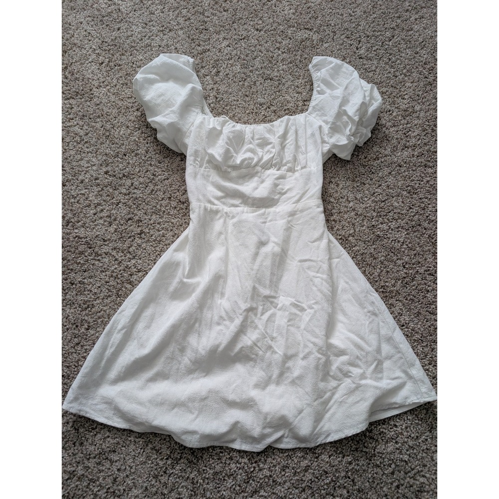 Windsor‎ White Lace Up Back Puff Sleeve Cotton Mini Dress Medium NEW